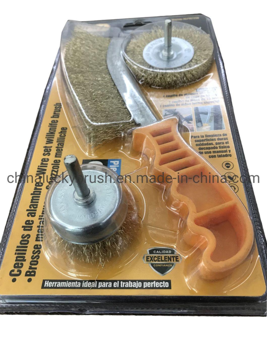 Brass Coated Steel Wire Knife Brush /Hardware Tool Plastic Handle Steel Wire Brush (YY-850)