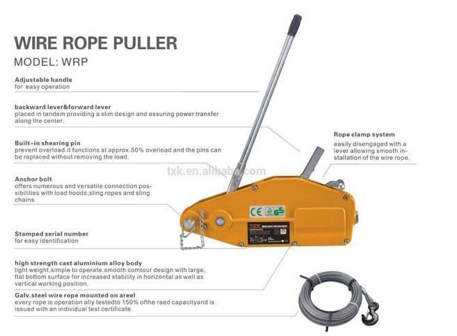 Txk 800kg 1600kg 3200kg 5400kg Wrp Series Wire Rope Puller