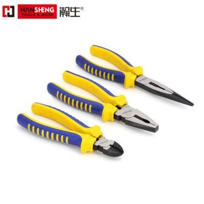 Professional Combination Pliers, High Quality, Made of Cr-V, Heat Treatment, Pearl-Nickel Plated, Nickel Plated PVC Handles, German Type, 6&quot;, 8&quot;