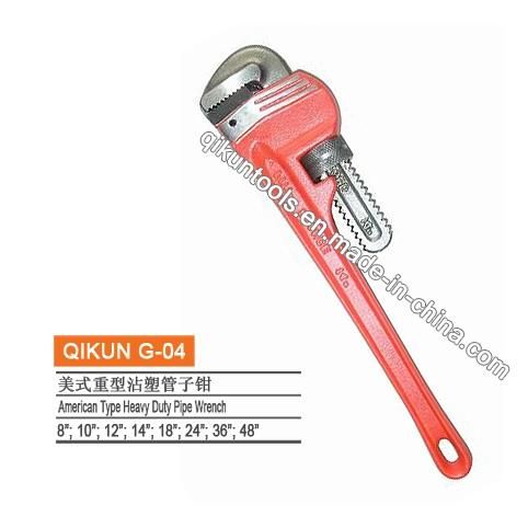 G-02 Construction Hardware Hand Tools Rubber Handle American Type Heavy Duty Pipe Wrench