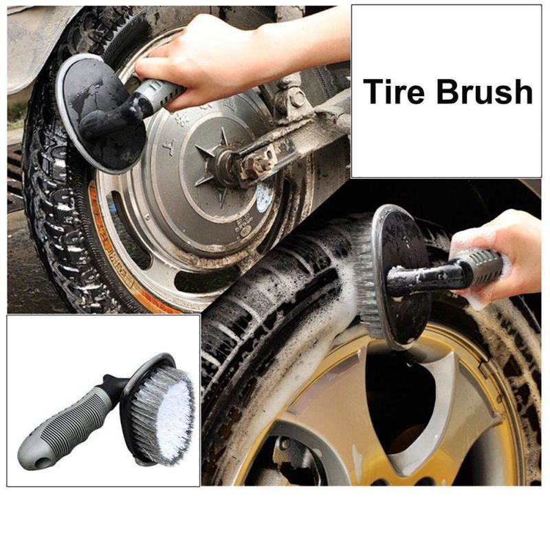 Car Wheel Tire Curve Scrubber Brusher Washing Cleaner Cleaning Tool for Car Truck Vehicle Motorcycle with Non-Slip Grip Handle Esg13049