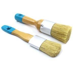 Chalked Paint &amp; Waxing Combination 2 Brush Set 1 Inch Round and Flat Detail Brushes Use with All Brand of Chalked Paint