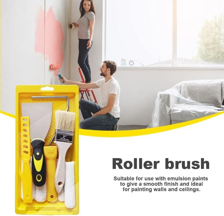 Paint Roller Kit 9 PCS Paint Roller Cover Set-Brush, Tray, Putty K Nife, Stir Bar (Yellow)