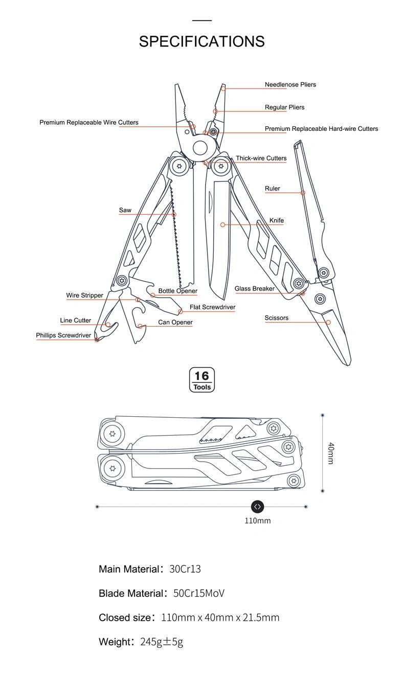 New Arrival Multitool Pliers Multi-Purpose Pocket Knife Pliers Kit Nextorch M10 420 Durable Stainless Steel Multi-Plier Multi Tool