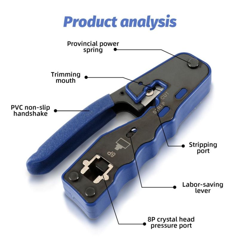 Ez RJ45 Pass Through Crimping Tool Ethernet Network Modular Plug Connector Crimper Tool Ratcheting for UTP/STP Cable