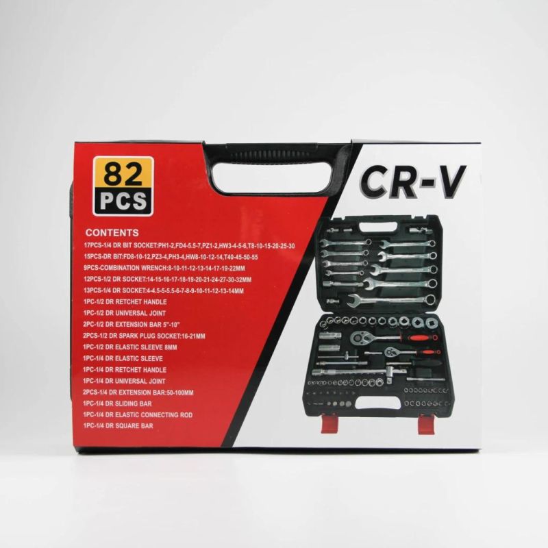 82PCS Cr-V Hand Tool Socket Set Ratchet Wrench for DIY Level