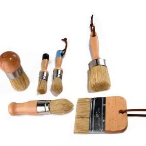 5PCS Boar Hair Chalk Wax Paint Brush Set with Smooth Wooden Handle