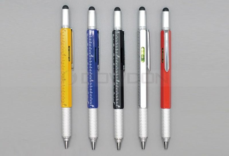 Versatile Stylus Pen Tool 6 in 1 Pen Multitool Ballpoint Pen, Stylus, Ruler, Screwdrivers, Level Gauge