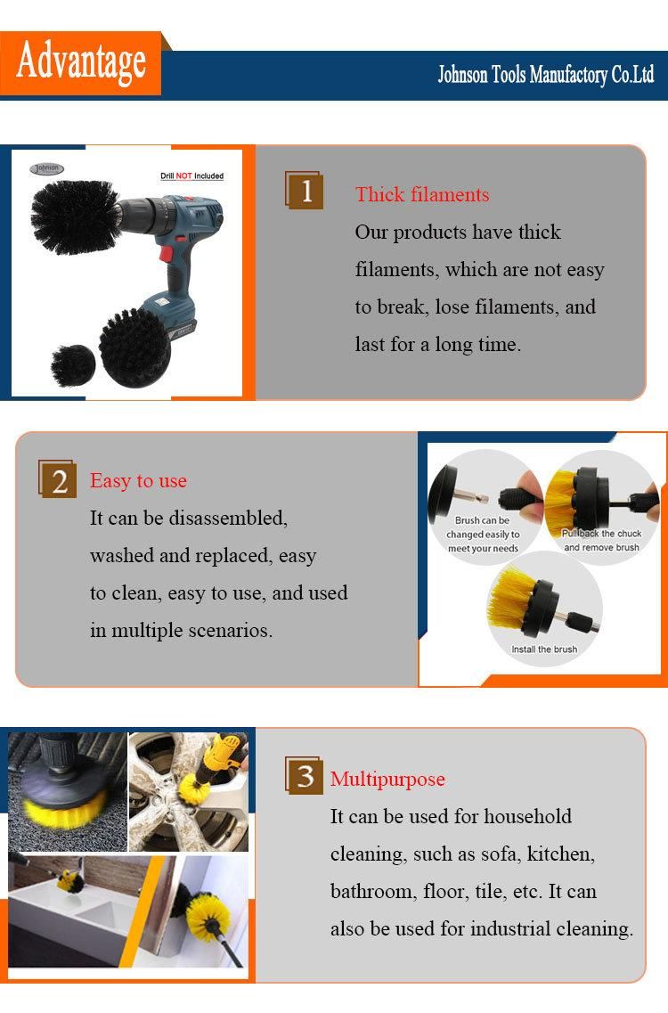 Black Color 3 Pieces Scrub Foam Electric Sponge Nylon Drill Brush Attachment Sets for Cleaning Paint Remove