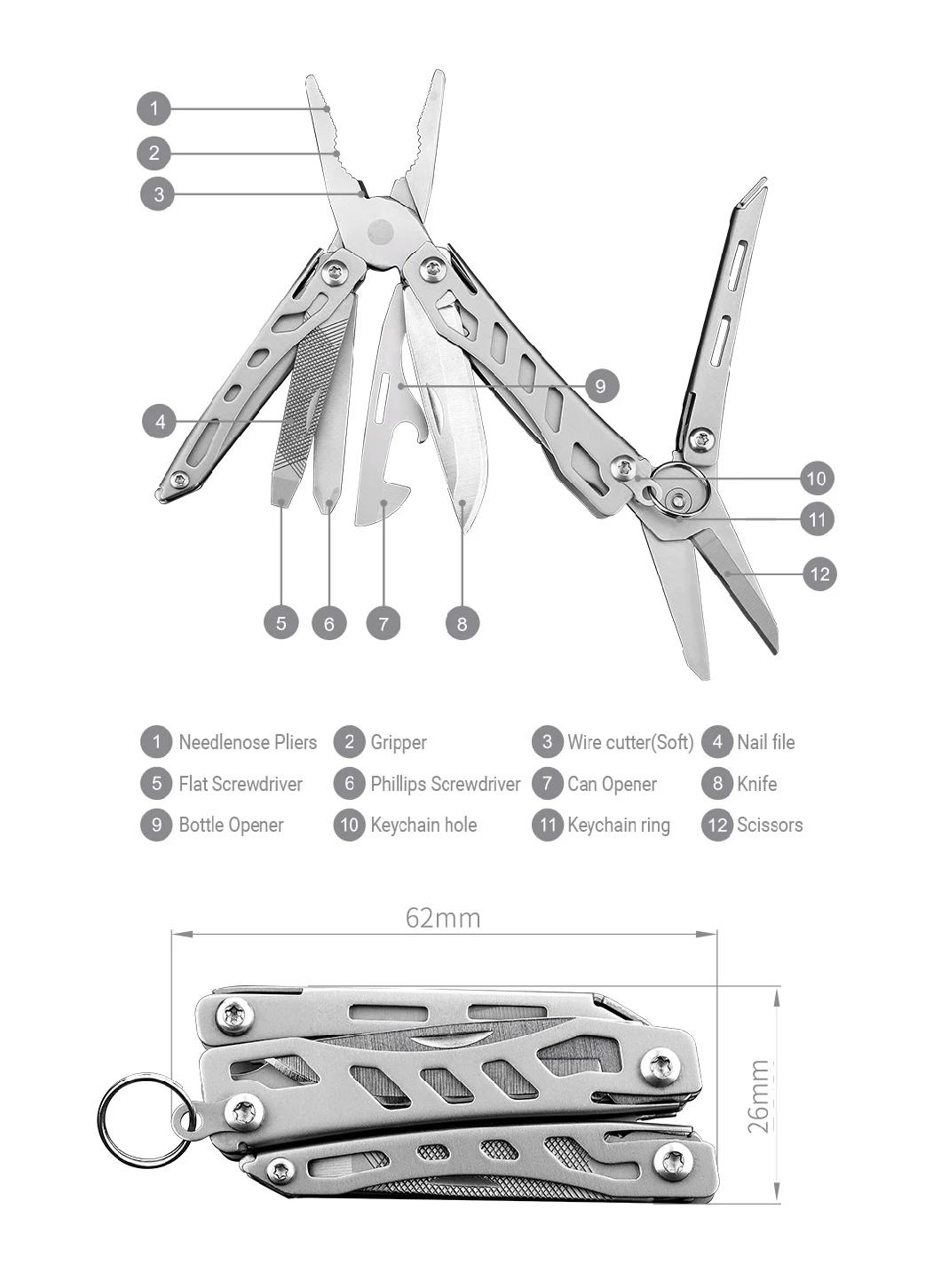 Nextool Stainless Steel Camping Mini Pliers Multitool with Saw Screwdrivers