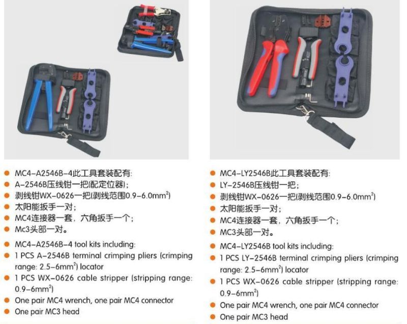 Solar PV Kit Tools Sets for Mc3 and Mc4 Solar Connectors with Crimping Plier, Stripping Tool, Cutting Tool, Connectors Multi Hand Tool Box Bag