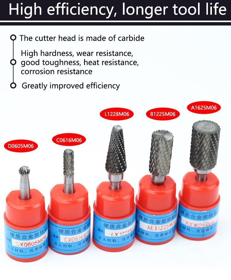 Lx1228m06 Type L Carbide Rotary File High Seed Metal Grinding Tools Alloy Rotary Burrs Router Bit Metal Burrs Removing Tools