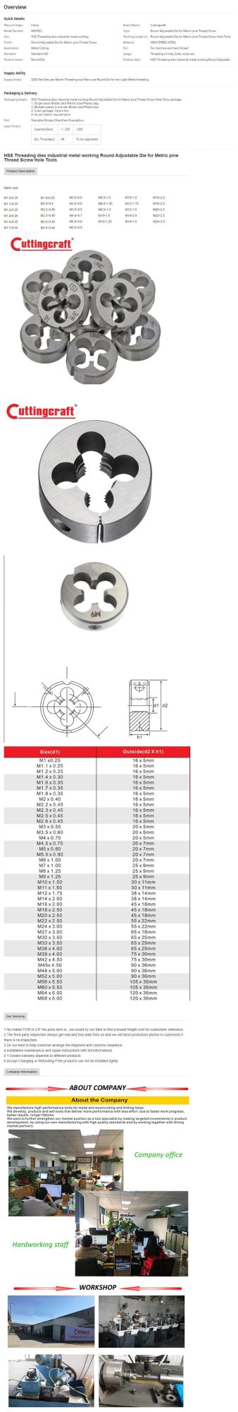 HSS Threading Dies Industrial Metal Working