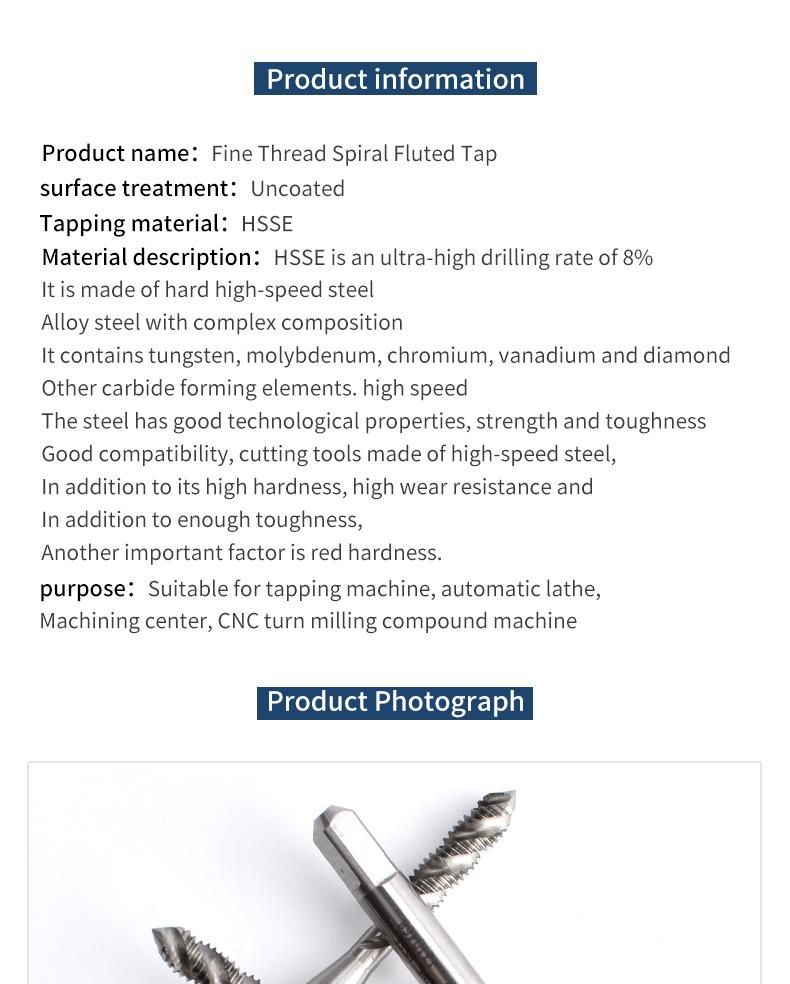 Hsse-M35 JIS Spiral Fluted Taps Unf Uns 5/16 3/8 7/16 1/2 9/16 5/8 3/4 Machine Fine Thread Screw Tap