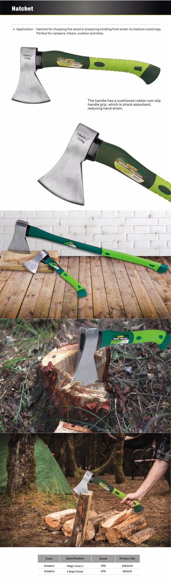 1.5lbs Garden Axe 45# Forged Steel Hatchet with Fiberglass Handle