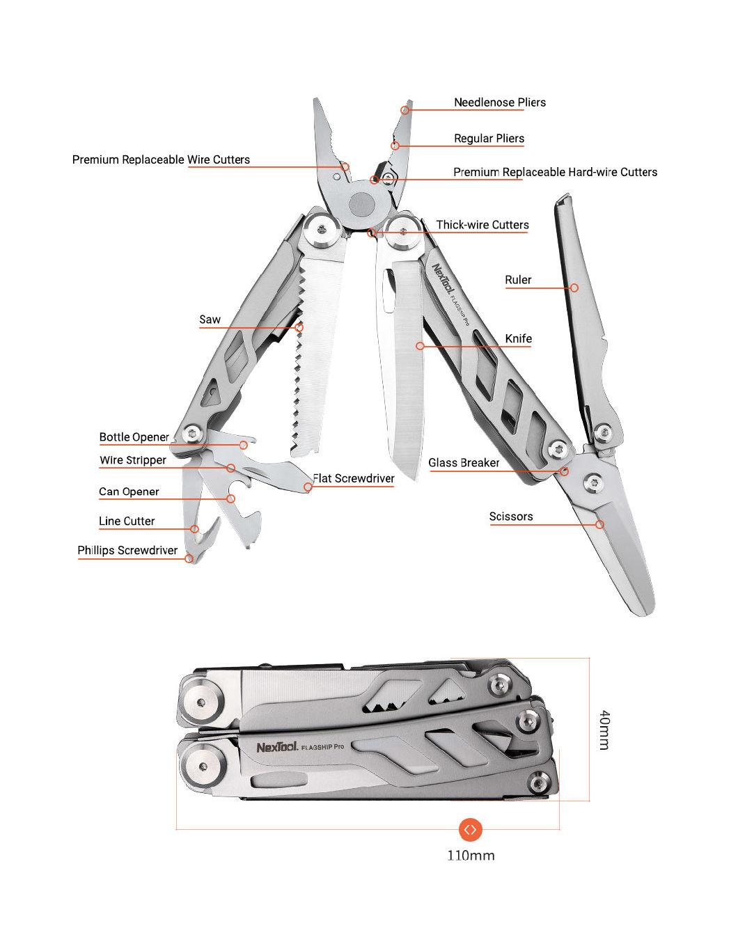Nextool 16 Functions Pocket Pliers Multitool with Camping Knife