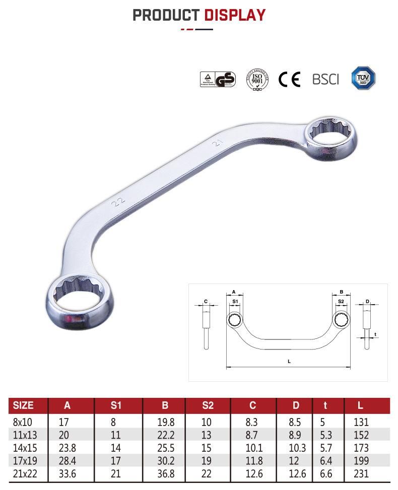 Satin Chrome Polished C Shape Manual Hand Tool Wrench