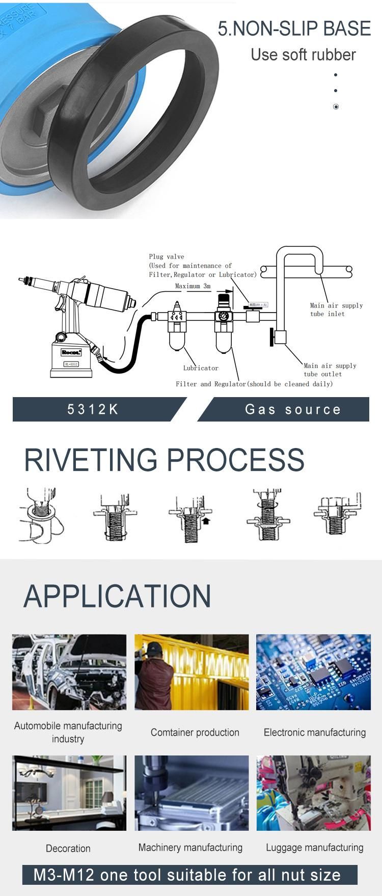 Manufacture Supplier Quick Change Nosepiece Hydro Pneumatic Hand Nut Riveter