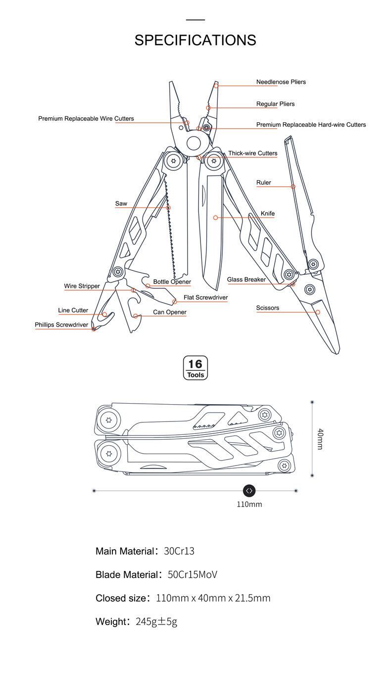 16in1 Multitool Multitool Amazon Hot Selling Men′s Gift Premium Multi Tool Mini Universal Multitool Pliers Nextorch M10 EDC Tools