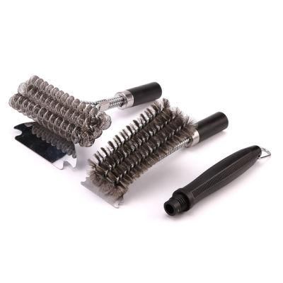 Grill Cleaning Brush 3 PCS Set Two Stainless Steel Wire Scratch Brush Heads One PP Handle