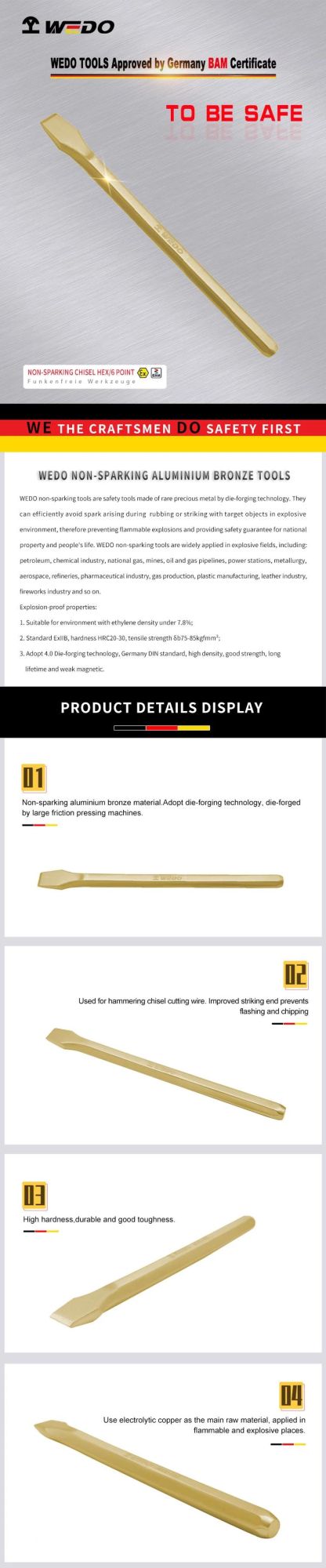 WEDO Non-Sparking Chisel Hex/6 Point