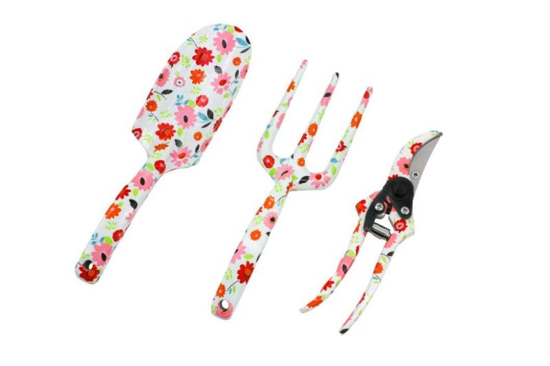 Pretty Aluminum Alloy 3PCS Floral Garden Tool Sets Including Pruning Shears, Shovel and Fork, Garden Tools