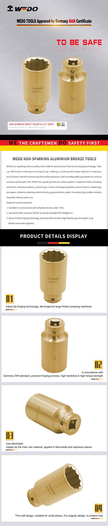 WEDO Non-Sparking Impact Socket (C=1/2" Deep)