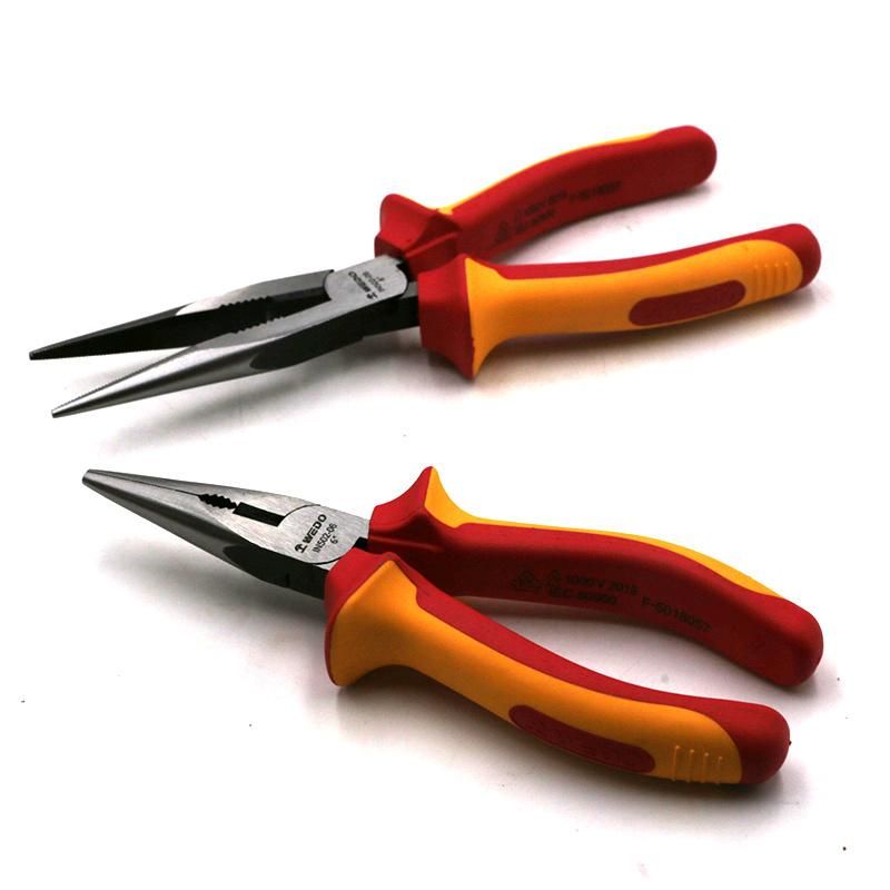 WEDO 6" 8"Insulated Pliers VDE 1000V Snipe Nose Pliers Chrome Vanadium Steel Anti-Slip Handle