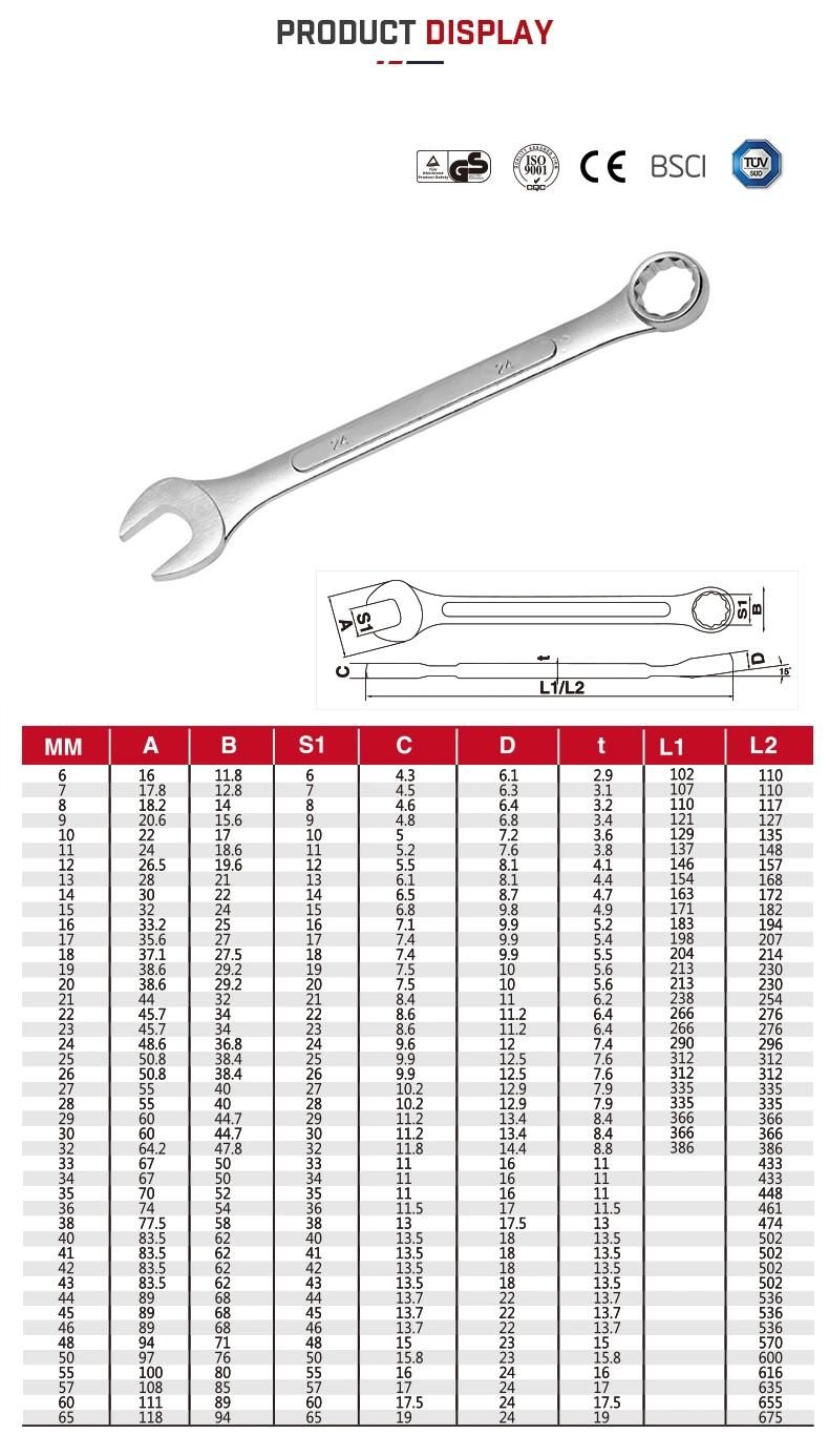 Competitive Price Rised Panel Heads Polished Combination Wrench