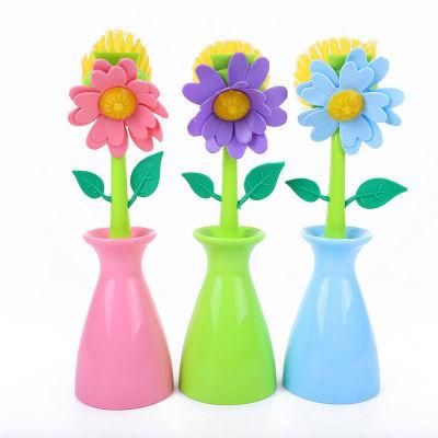 Multifunctional Flower Cleaning Brush Kitchen Plastic Cleaning Tool Dishwashing Brush Bottle Brush Pot Brush with Base