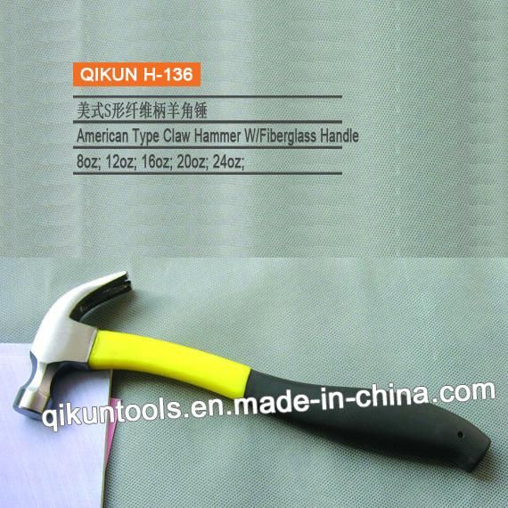 H-133 Construction Hardware Hand Tools American Straight Type Claw Hammer with Plastic Coated Handle