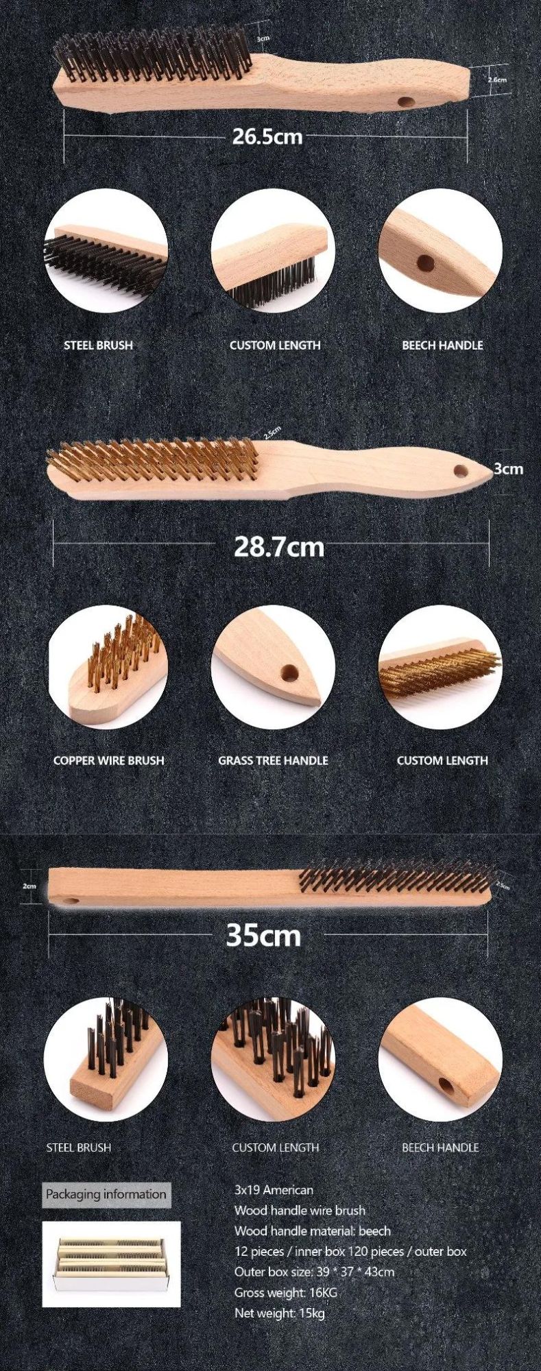 Wire Brush 5*16 European Style Heavy Light Household Cleaning Tool Steel Wire Brush Wooden Handle