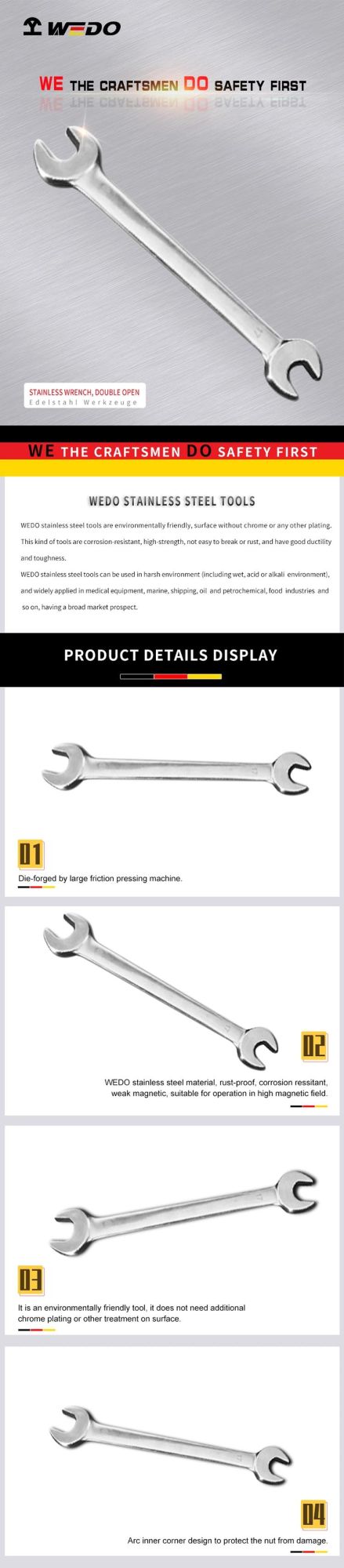 Wedo Best Price Stainless Steel Double Open End Wrench