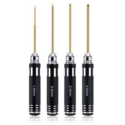 Extended HSS Steel Hexagon Socket Screwdriver with Titanium Plated Gold Bit 1.5-2-2.5-3mm 4 in 1 Screwdriver