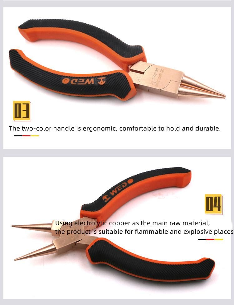 Wedo 6" High Quality Pliers Non Sparking Round Nose Pliers Anti-Slip Handle Beryllium Copper