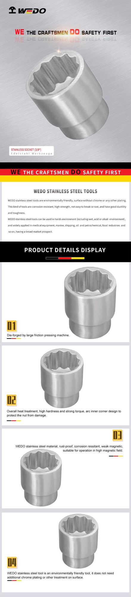 WEDO Stainless Socket 3/8" High Quality Socket Rust-Proof Corrosion Resistant