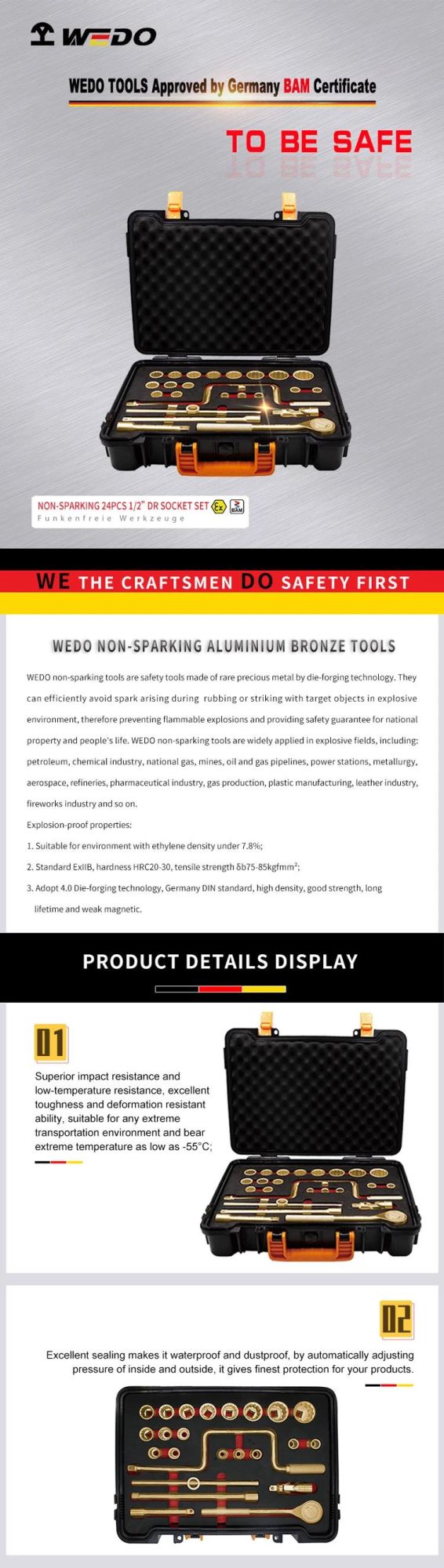 WEDO Non-Sparking 1/2” Dr Socket Set-24PCS Spark-Free