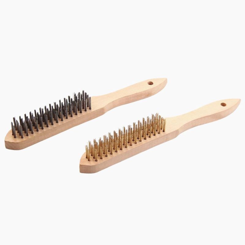 Wooden Handle 5 Rows Stainless Steel Straight Wire Brush