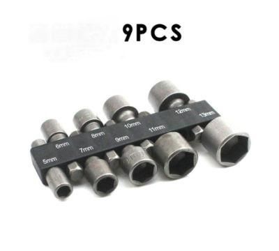 9PCS Power Nut Driver Drill Bit Set Metric Socket Wrench Screw 1/4&quot; Hex Shank