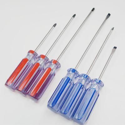 Wholesale 4&quot; 6&quot; 8&quot; Transparent Plastic Handle Phillips Steel Blade Screwdriver with Magnetic Top