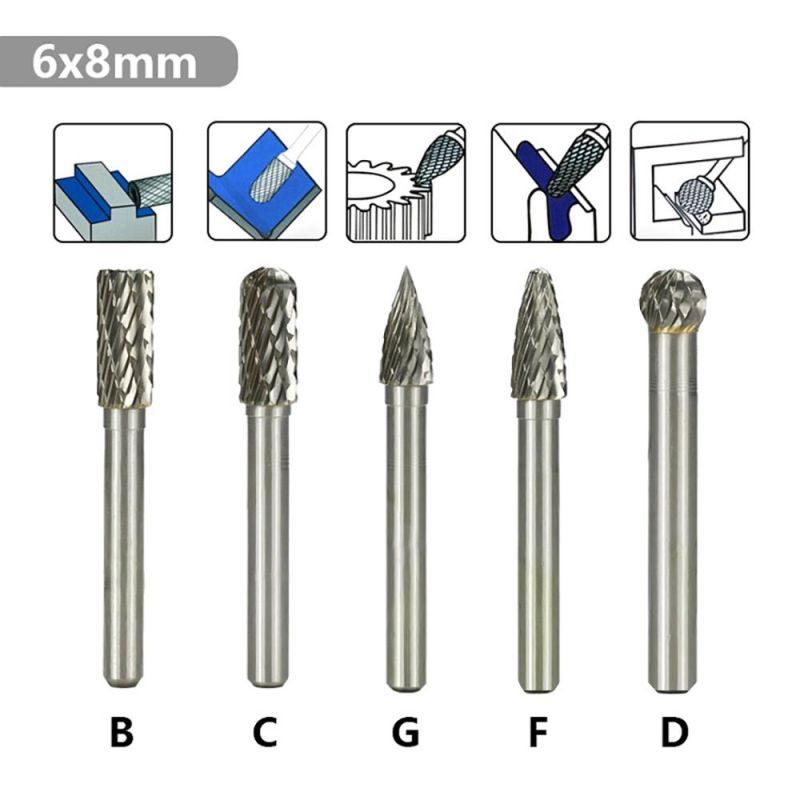 5PCS Shank Dia Burr Carbide File Die Grinder Bits Tungsten Carbide Rotary Burrs Set