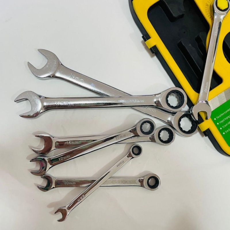 Stainless Steel Hardware Combination Tool Durable Ratchet Wrench 7-Piece Combination Spanner Set