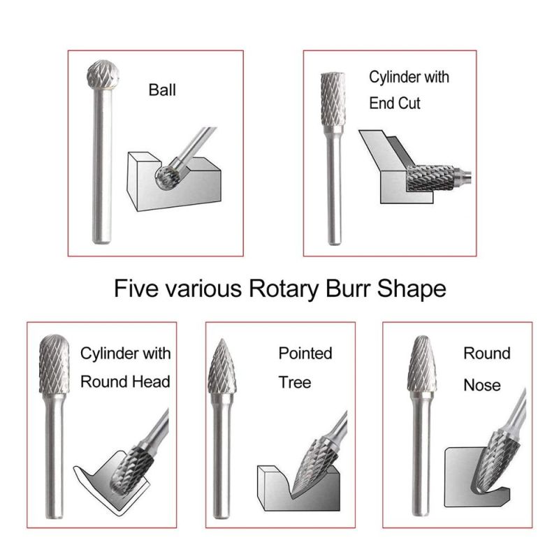 Carbide Rotary Burrs 5 Pieces Set for Grinding Metal