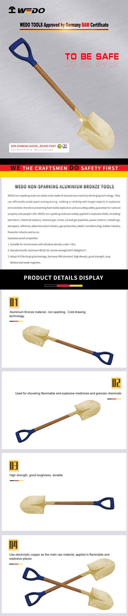 Wedo Manufacture Explosion-Proof Japanese Type Point Round Shovel