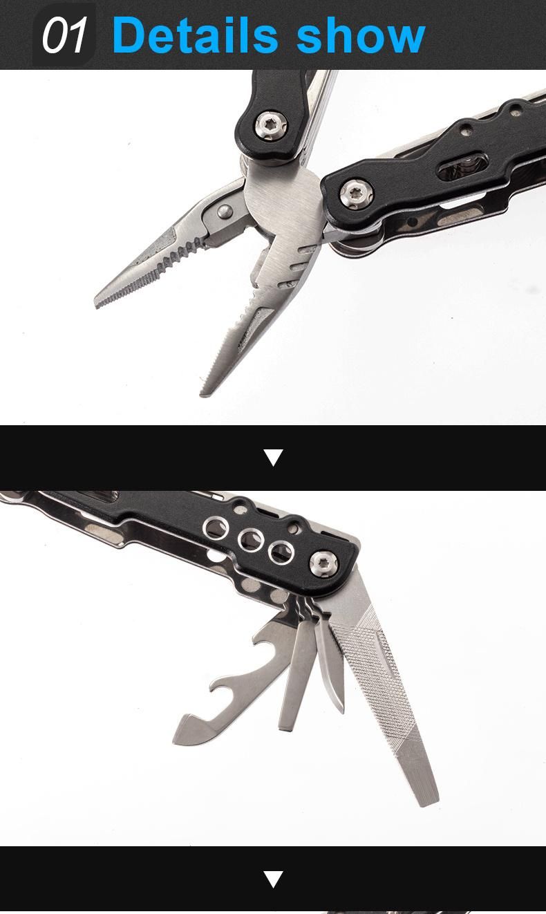 Multi Purpose Pocket Pliers Tool with Black Oxiding High Quality Stainless Steel Folding Knife for Hiker Camper