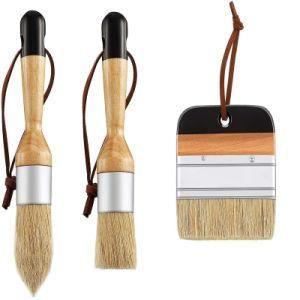 2PCS Pure Bristles Round and Flat Sash Chalk Wax Wall Paint Brush Set