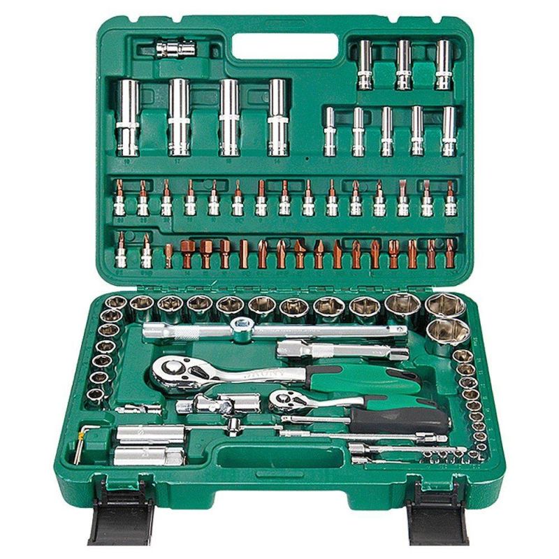 Factory Supply 82PC Repair Socket 72 Tooth Ratchet Wrench Auto Repair Set Green Box Set Auto Hardware Tools