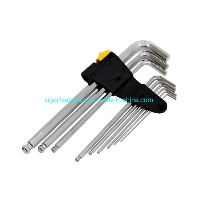 Cr-V L Shaped Hex Allen Key with Flat Point & Ball Point Hex Key Set for Furniture