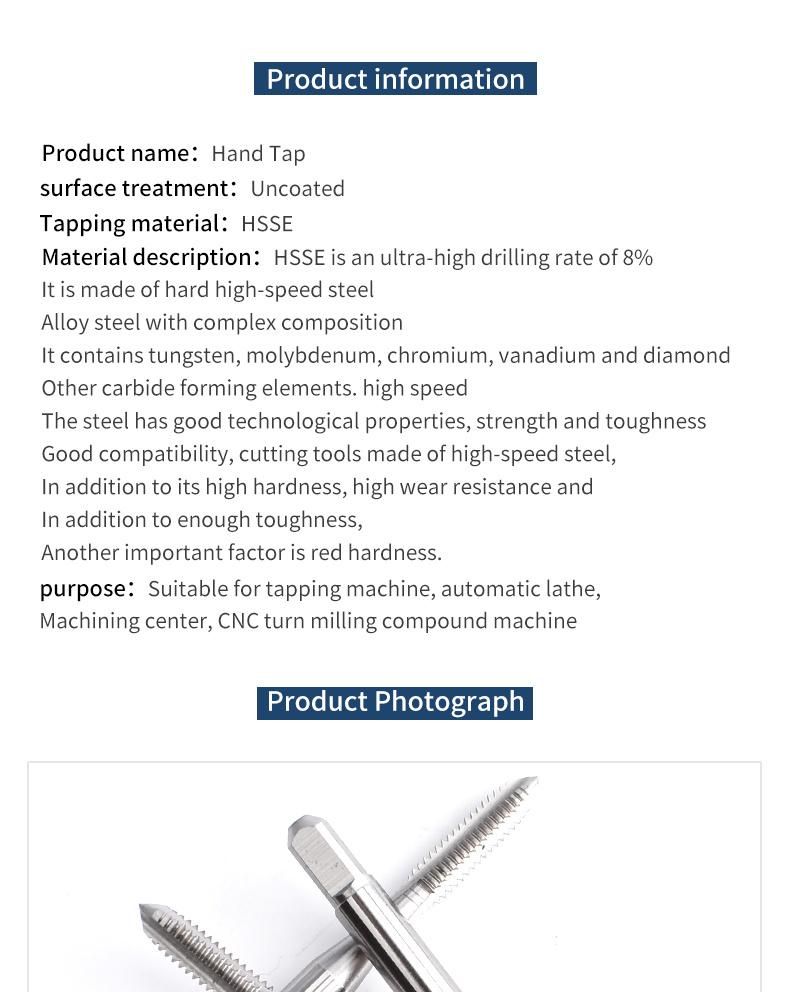 Unf1/4-28 Hsse-M35 Straight Groove Taps Unf Uns 1/4 5/16 3/8 7/16 1/2 9/16 5/8 3/4 Thread Screw Hand Tap