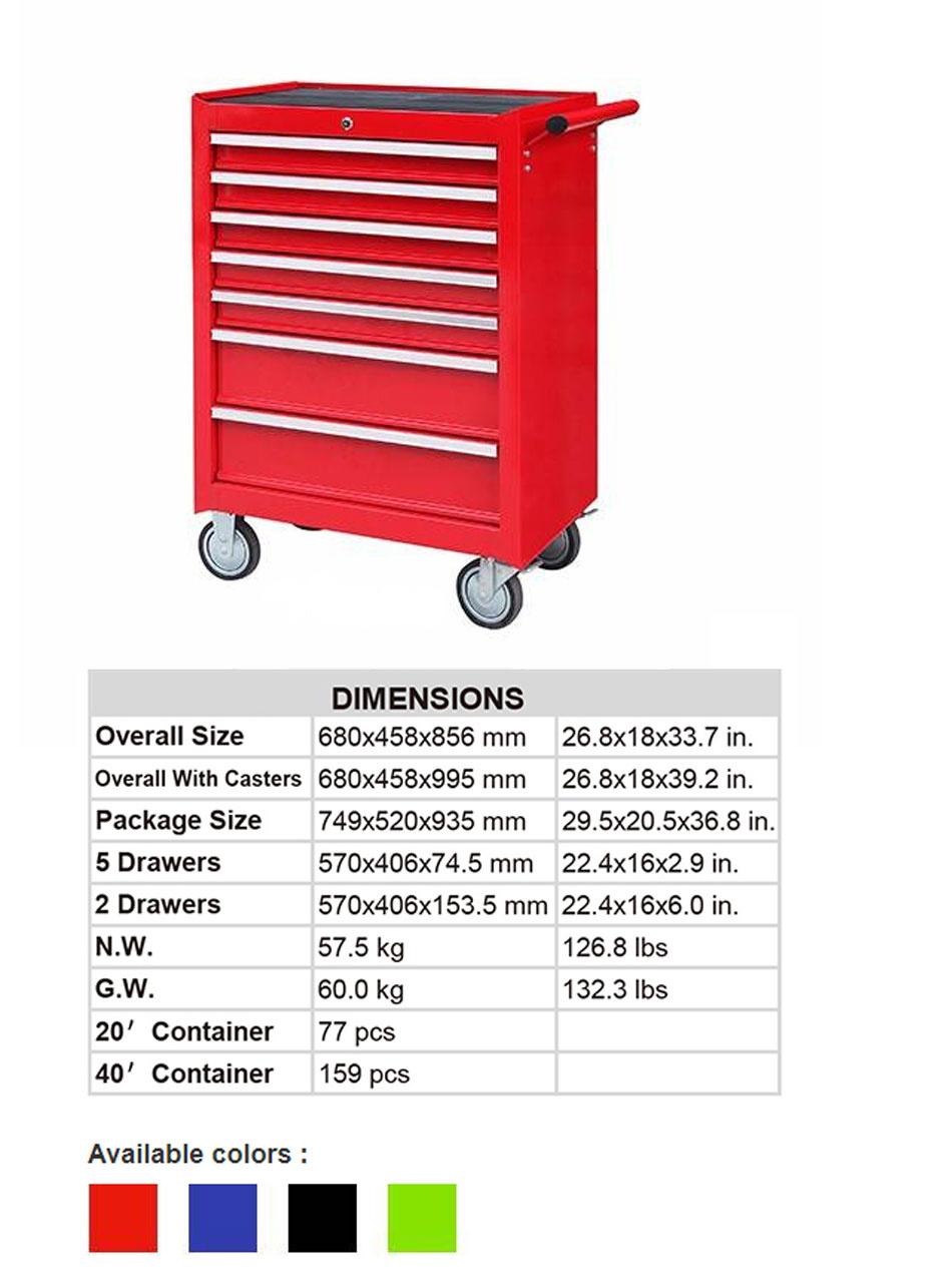 Red Tool Cabinet Cart Storage Box Cabinet W/ 7 Drawers Pegboard Wheels Chest